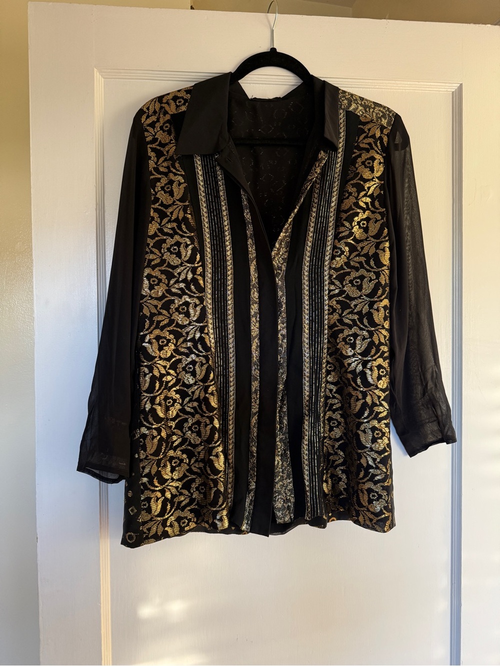 Diane Freis Black Gold Metallic Blouse 1980’s Vintage